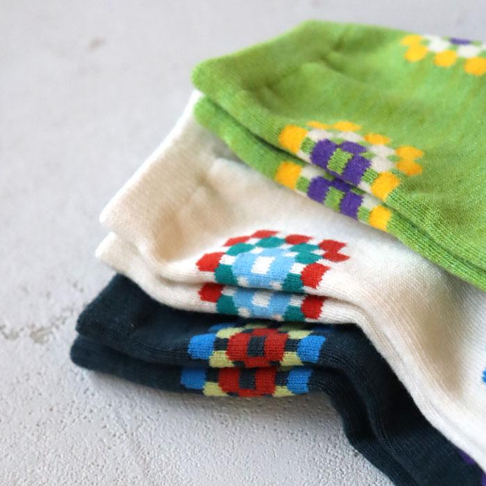 stample スタンプル 73300 クロシェショートソックス 3足組 編み図 四角柄 ポップ レトロ 滑り止め 靴下 女の子 男の子 レディース | stample | 10