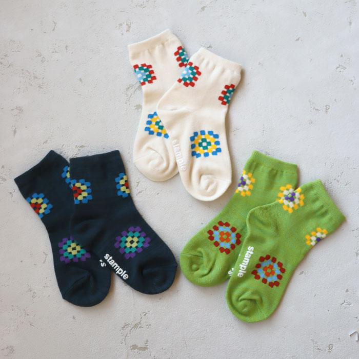 stample スタンプル 73300 クロシェショートソックス 3足組 編み図 四角柄 ポップ レトロ 滑り止め 靴下 女の子 男の子 レディース | stample | 11