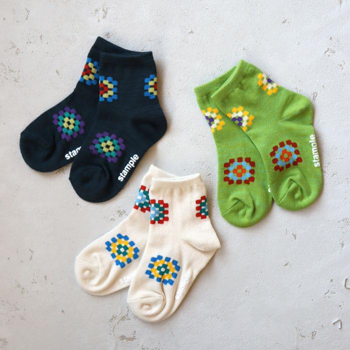 stample スタンプル 73300 クロシェショートソックス 3足組 編み図 四角柄 ポップ レトロ 滑り止め 靴下 女の子 男の子 レディース | stample | 16