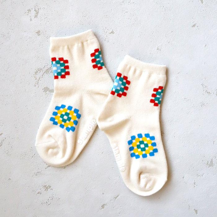 stample スタンプル 73300 クロシェショートソックス 3足組 編み図 四角柄 ポップ レトロ 滑り止め 靴下 女の子 男の子 レディース | stample | 14