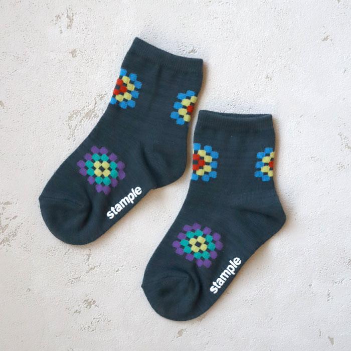 stample スタンプル 73300 クロシェショートソックス 3足組 編み図 四角柄 ポップ レトロ 滑り止め 靴下 女の子 男の子 レディース | stample | 15