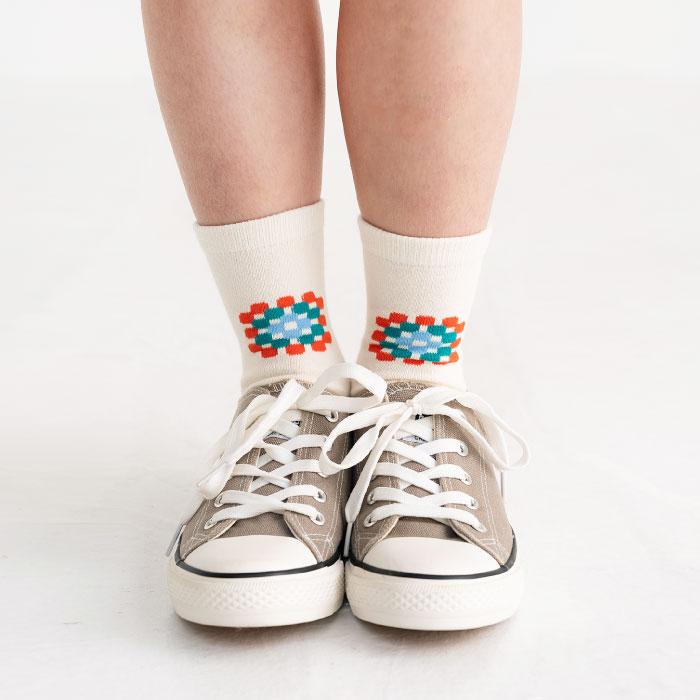 stample スタンプル 73300 クロシェショートソックス 3足組 編み図 四角柄 ポップ レトロ 滑り止め 靴下 女の子 男の子 レディース | stample | 03