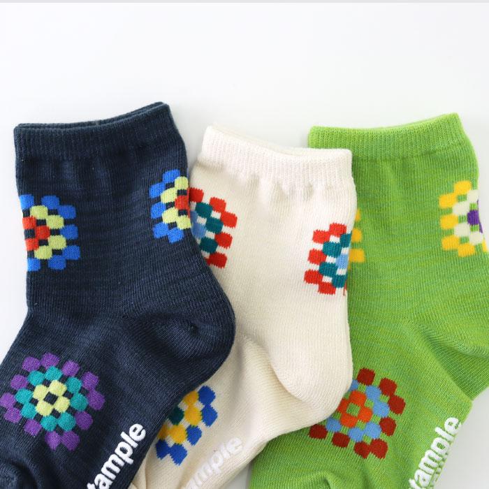 stample スタンプル 73300 クロシェショートソックス 3足組 編み図 四角柄 ポップ レトロ 滑り止め 靴下 女の子 男の子 レディース | stample | 06