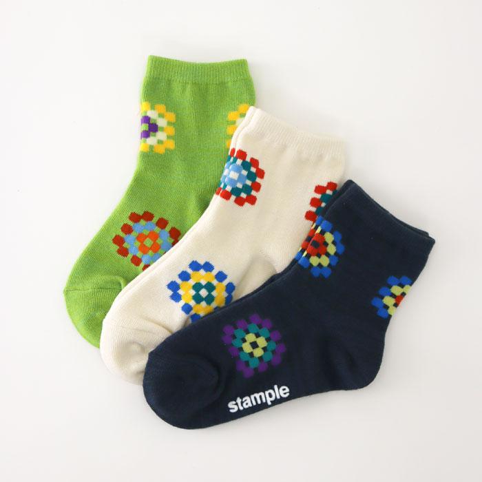 stample スタンプル 73300 クロシェショートソックス 3足組 編み図 四角柄 ポップ レトロ 滑り止め 靴下 女の子 男の子 レディース | stample | 09