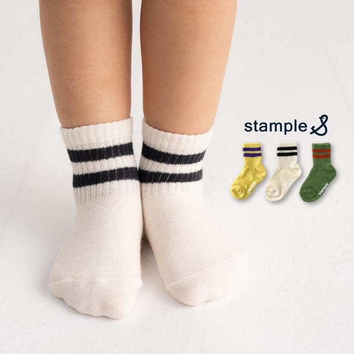 stample スタンプル 73302 ソフトリブベビー園児ショートソックス 3足組 ポップ ライン レトロ 滑り止め 靴下 女の子 男の子 | stample | 12