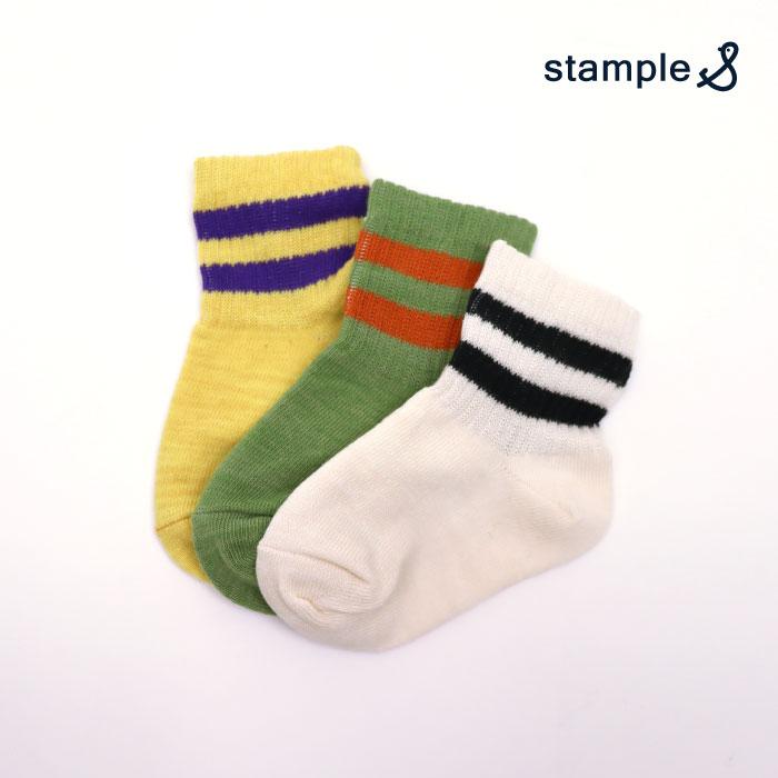 stample スタンプル 73302 ソフトリブベビー園児ショートソックス 3足組 ポップ ライン レトロ 滑り止め 靴下 女の子 男の子 | stample | 15