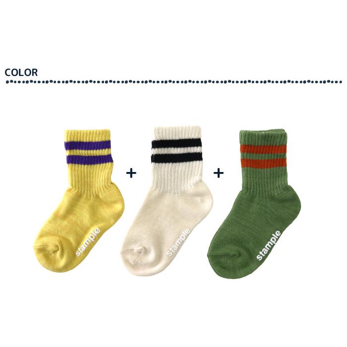 stample スタンプル 73302 ソフトリブベビー園児ショートソックス 3足組 ポップ ライン レトロ 滑り止め 靴下 女の子 男の子 | stample | 03