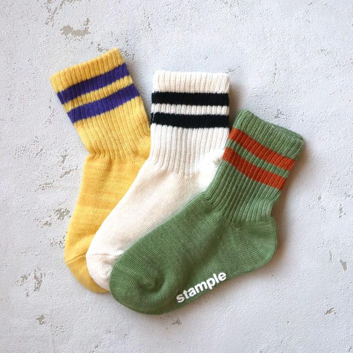 stample スタンプル 73302 ソフトリブベビー園児ショートソックス 3足組 ポップ ライン レトロ 滑り止め 靴下 女の子 男の子 | stample | 07