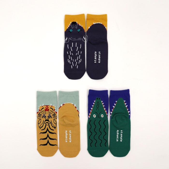 stample スタンプル 73303 パクッ！ ショートソックス 3足組 アニマル 滑り止め 靴下 女の子 男の子 レディース | stample | 14