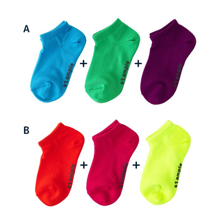 stample スタンプル 73323 ネオンカラーメッシュアンクルソックス 3足組 靴下 メッシュ 涼しい キッズ 男の子 おしゃれ キッズ カラフル | stample | 19