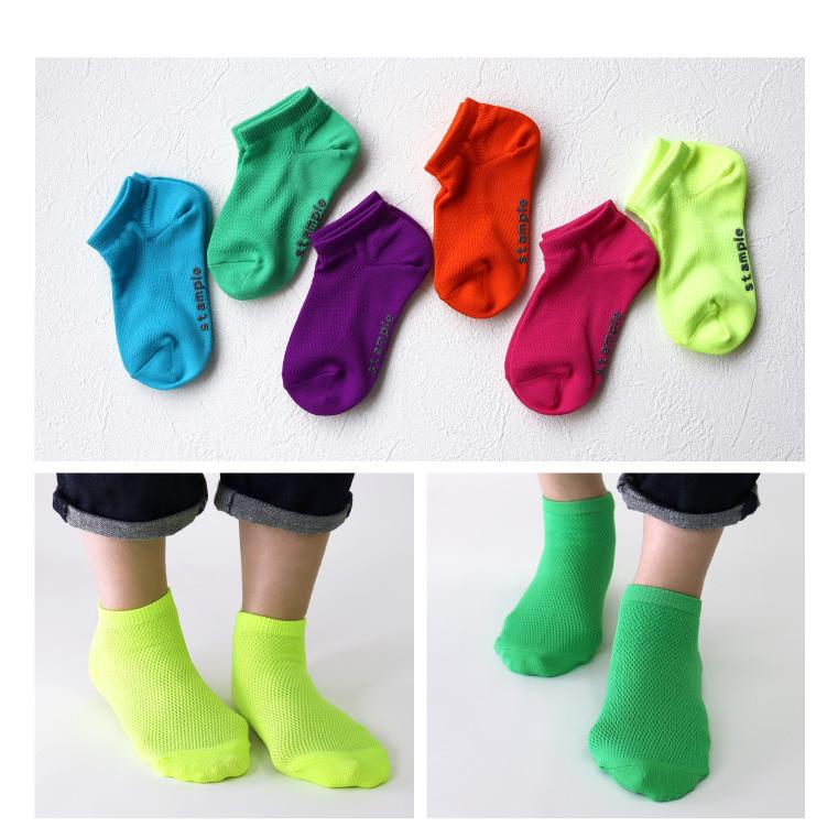 stample スタンプル 73323 ネオンカラーメッシュアンクルソックス 3足組 靴下 メッシュ 涼しい キッズ 男の子 おしゃれ キッズ カラフル | stample | 03