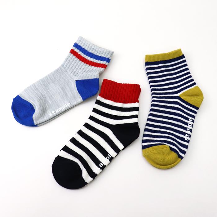 stample スタンプル 73324 スリーボーダーショートソックス 3足組 ボーダー 滑り止め 靴下 女の子 男の子 レディース | stample | 04