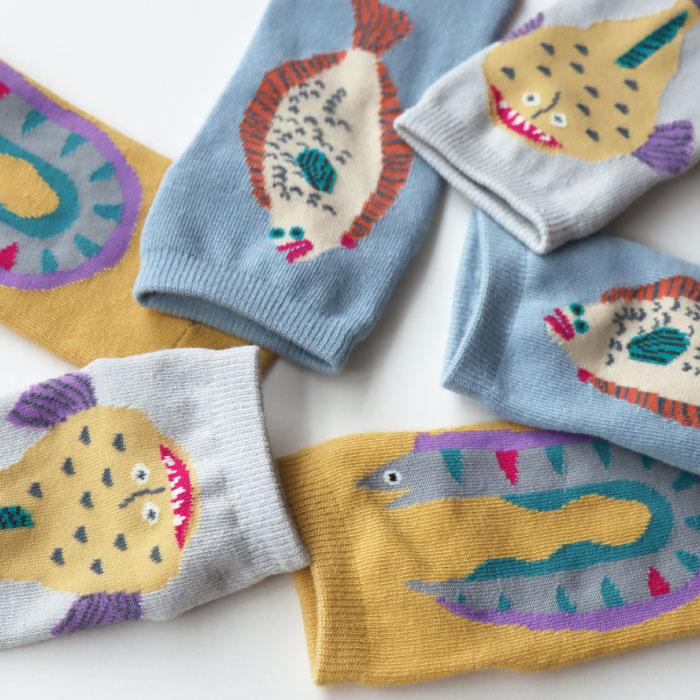 stample スタンプル 73399 じっとしてる魚アンクルソックス 3足組 靴下 キッズ 男の子 おしゃれ かわいいすべり止め キッズ 子供用 | stample | 11