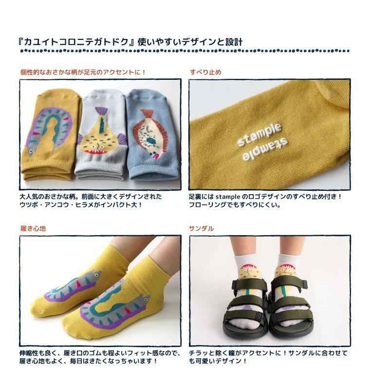 stample スタンプル 73399 じっとしてる魚アンクルソックス 3足組 靴下 キッズ 男の子 おしゃれ かわいいすべり止め キッズ 子供用 | stample | 02