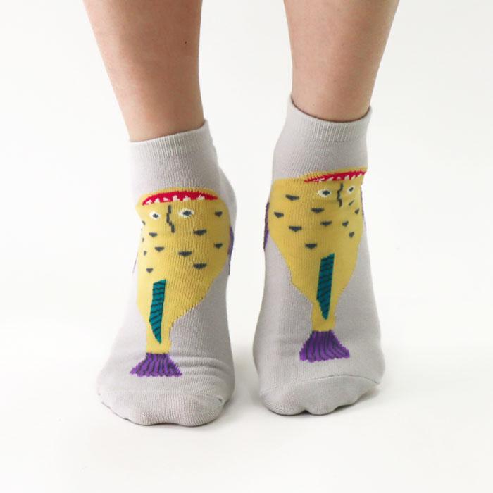 stample スタンプル 73399 じっとしてる魚アンクルソックス 3足組 靴下 キッズ 男の子 おしゃれ かわいいすべり止め キッズ 子供用 | stample | 04