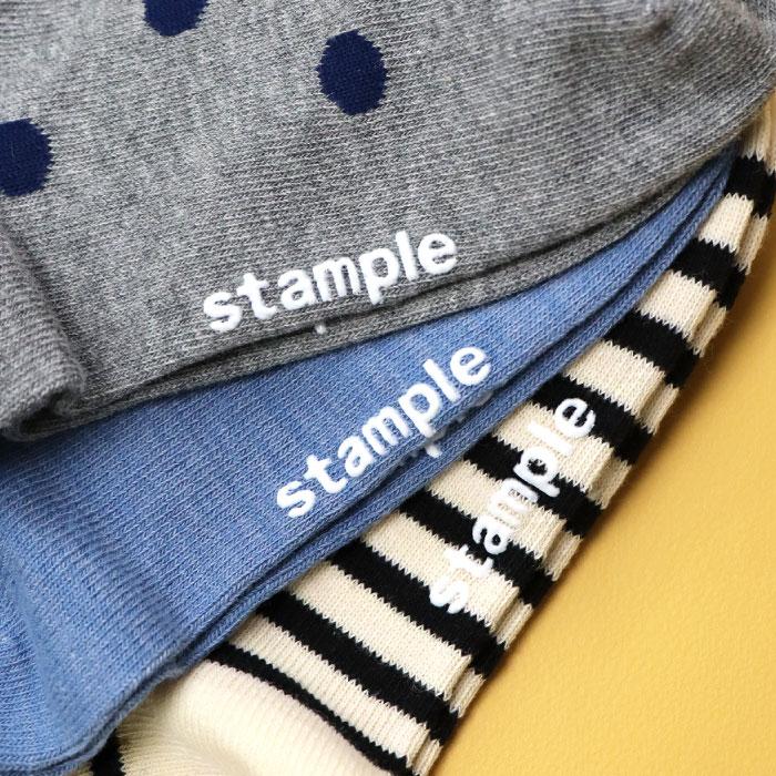 stample スタンプル 73432 シンプル3柄 クルーソックス 子供 靴下 3Pソックス ドット ボーダー リブ ストライプ キッズ レディース 男の子 女の子 すべり止め | stample | 15