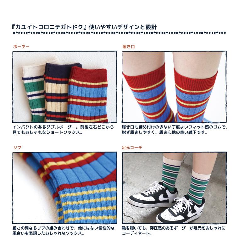 stample スタンプル 73450 ダブルボーダー クルーソックス  靴下 3P カラフル リブ キッズ レディース 靴下 男の子 女の子 すべり止め | stample | 03