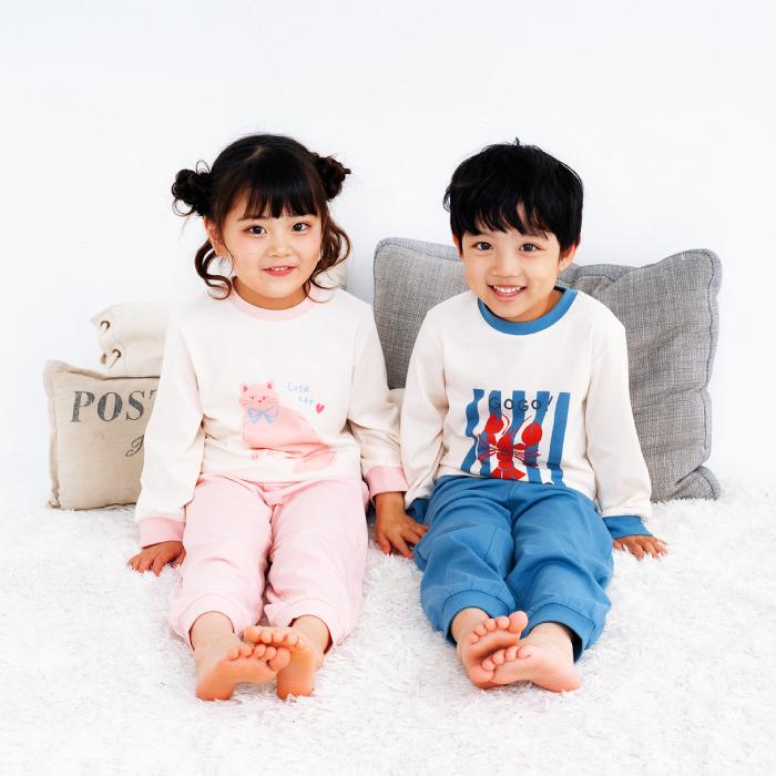 stample スタンプル プリントパジャマ 天竺 ルームウェア キッズ 男の子 女の子 パジャマ お泊り ブルー ピンク グリーン パープル ネコ | stample | 03
