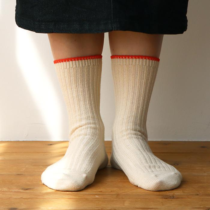 TAWARA（たわら） ウール混 トップカラーローゲージ リブクルーソックス 1P  靴下 レディース おしゃれ かわいい コットン シンプル 秋 冬 |  | 21