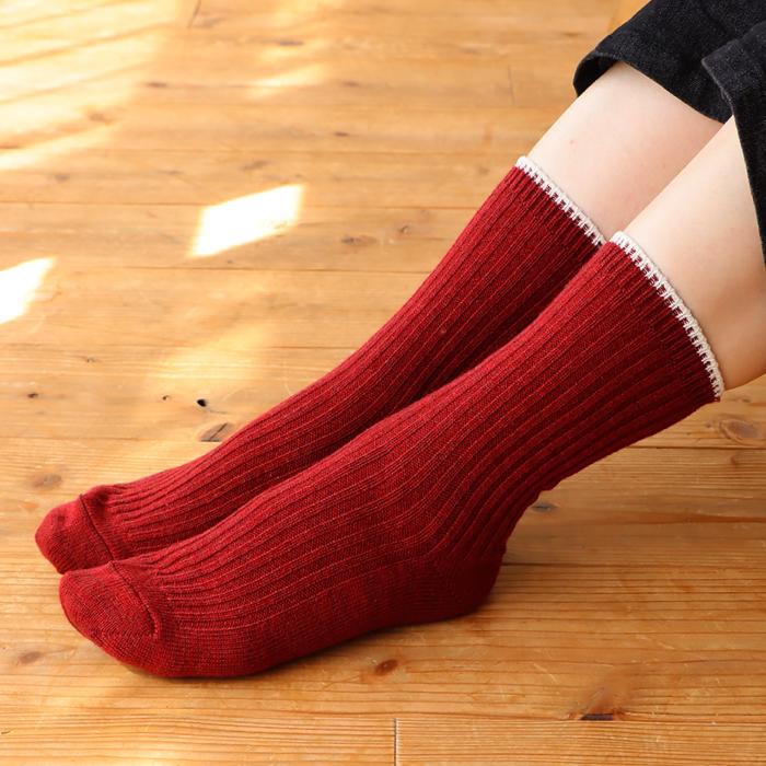 TAWARA（たわら） ウール混 トップカラーローゲージ リブクルーソックス 1P  靴下 レディース おしゃれ かわいい コットン シンプル 秋 冬 |  | 13