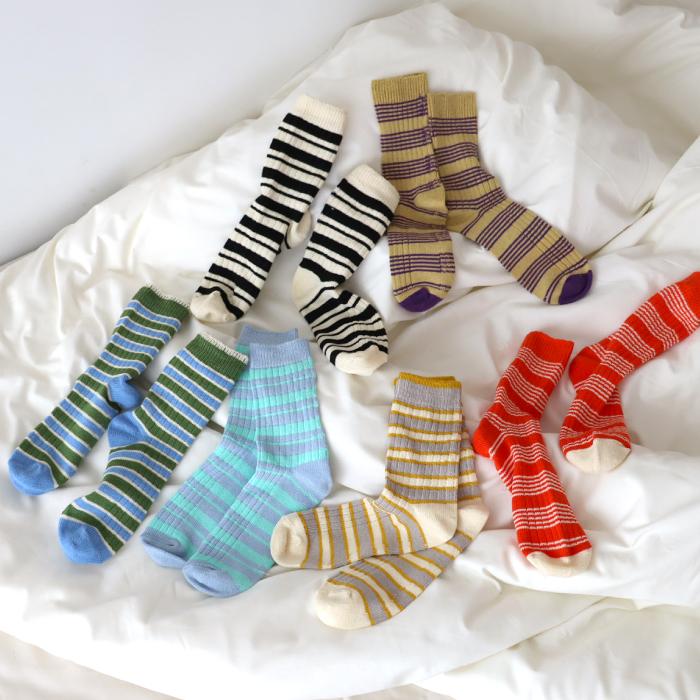 TAWARA（たわら） 綿麻 ボーダークルーソックス 1P 靴下 レディース おしゃれ かわいい リネン コットン ボーダー | TAWARA | 18