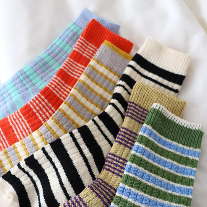 TAWARA（たわら） 綿麻 ボーダークルーソックス 1P 靴下 レディース おしゃれ かわいい リネン コットン ボーダー | TAWARA | 19