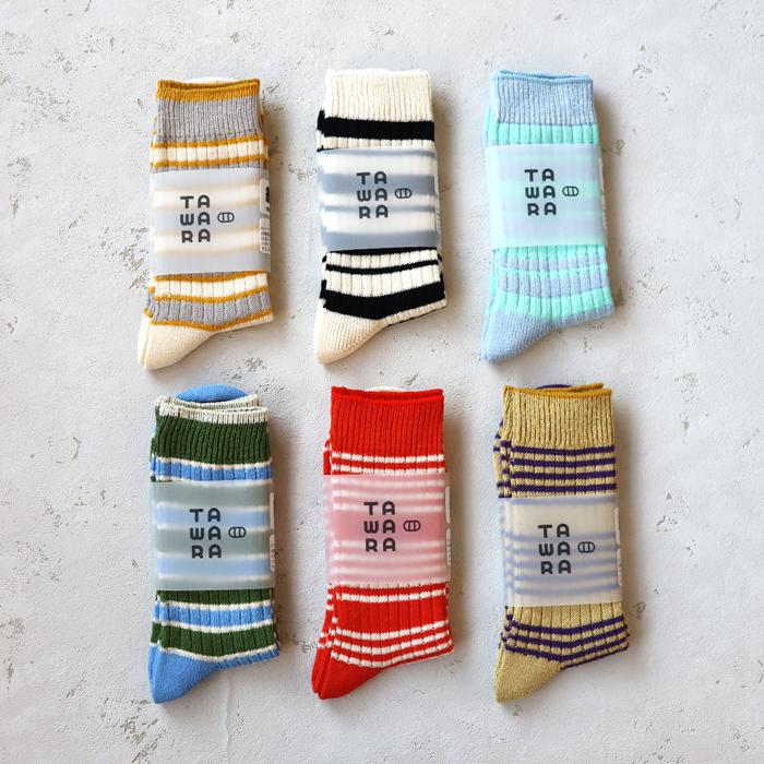 TAWARA（たわら） 綿麻 ボーダークルーソックス 1P 靴下 レディース おしゃれ かわいい リネン コットン ボーダー | TAWARA | 20