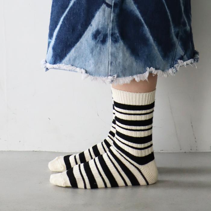 TAWARA（たわら） 綿麻 ボーダークルーソックス 1P 靴下 レディース おしゃれ かわいい リネン コットン ボーダー | TAWARA | 13