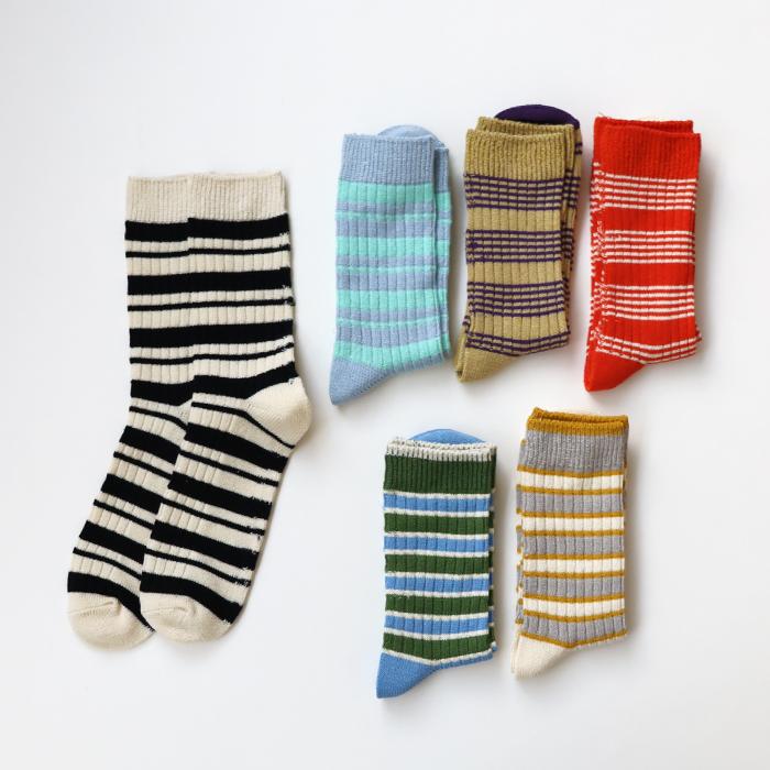 TAWARA（たわら） 綿麻 ボーダークルーソックス 1P 靴下 レディース おしゃれ かわいい リネン コットン ボーダー | TAWARA | 08