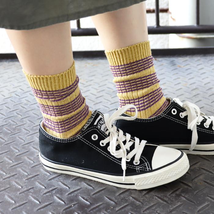 TAWARA（たわら） 綿麻 ボーダークルーソックス 1P 靴下 レディース おしゃれ かわいい リネン コットン ボーダー | TAWARA | 11