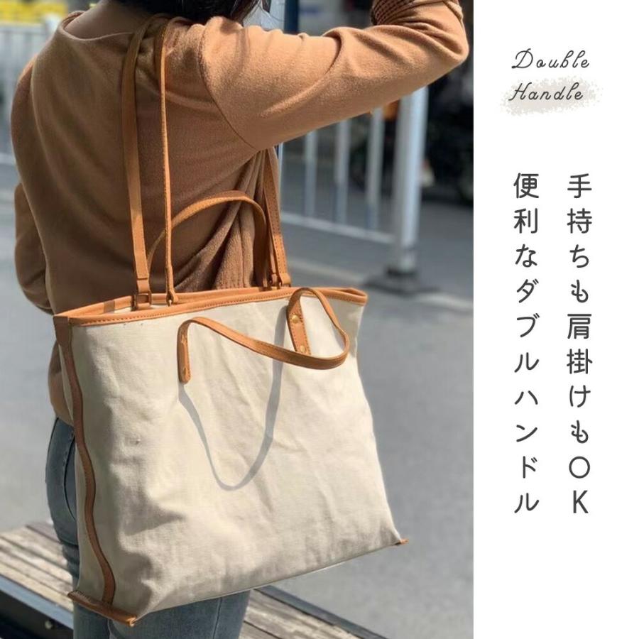 トートバッグ ダブルハンドル 本革 帆布 2way トートバック ショルダー