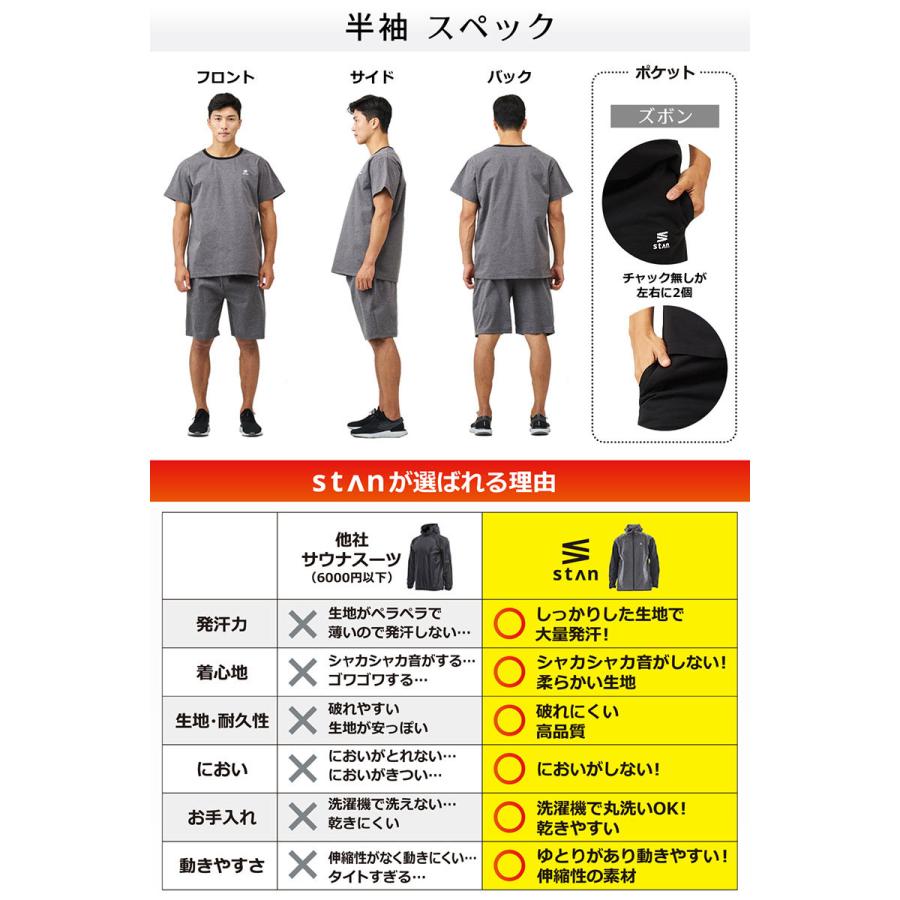 stan サウナスーツ 半袖 トレーニングウェア メンズ レディース 上下セット ダイエット ハーフ 大きいサイズ 男女兼用 洗える おしゃれ ウェア ストレッチ 洗濯 2XL 3XL ランニング 筋トレ 汗 ジョギング ボクシング ユニセックス サウナスーツ メンズ レディース 半袖 上下セット 大きいサイズ