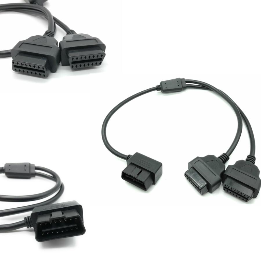 OBD2 16pin 分岐 延長 ケーブル 2分岐 L型 メス オス カプラー 送料