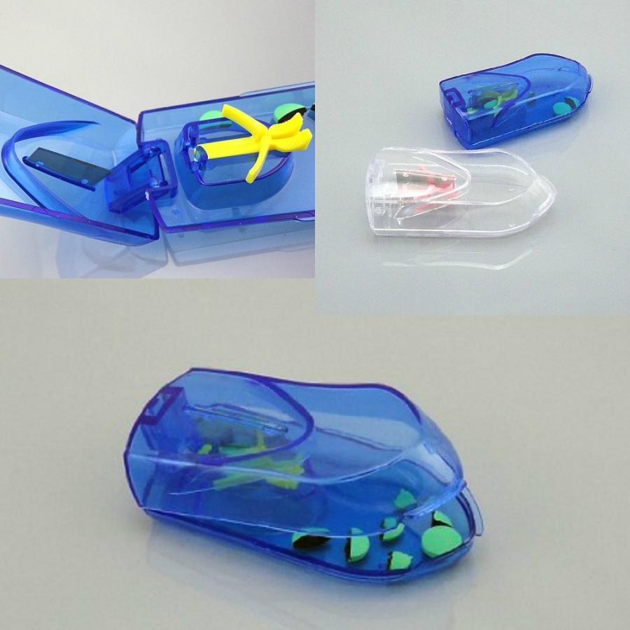 錠剤 ピルカッター付き ピルケース 薬箱 薬ケース ブルー クリア 千錠