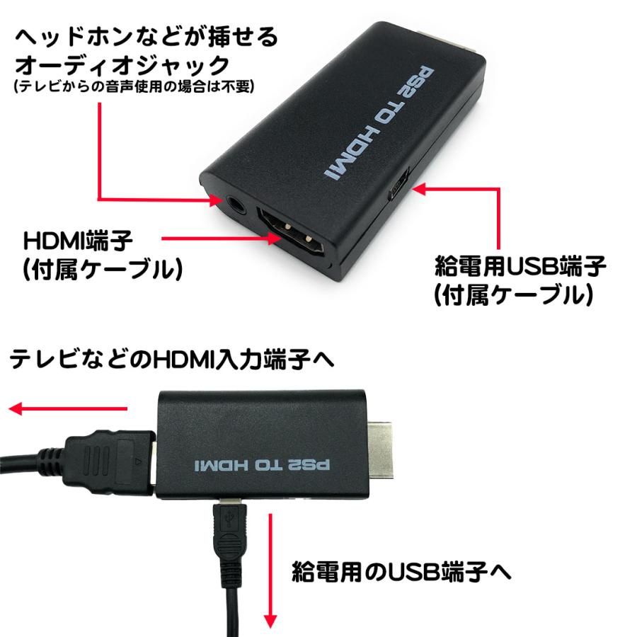 HDMIケーブル 付き フルセット ps2 コンバーター hdmi 変換 usb給電 1.5m hdmiケーブル プレステ2 プレイステーション2 送料無料｜standard-net｜03