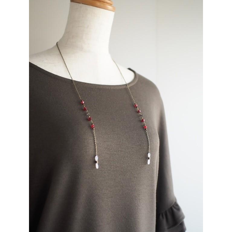 SWAROVSKI メガネチェーン おしゃれ パール ビーズ 赤 141