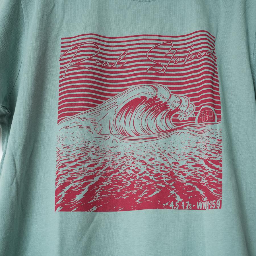 THATS NICE / REAL STOKED T-SHIRT / SEAFOAM GREEN×SAIMON RED Tシャツ｜standardstore｜05