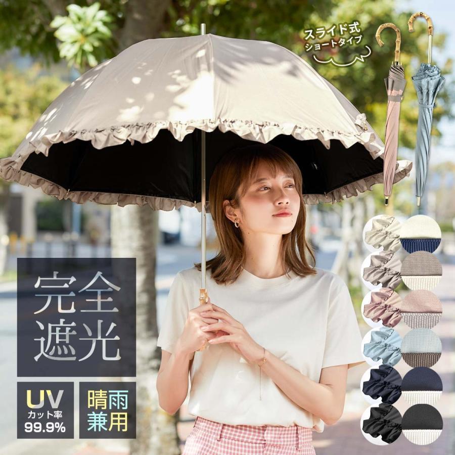 ストライプ 日傘 折りたたみ傘 完全遮光 UVカット! 100％遮熱 晴雨兼用.