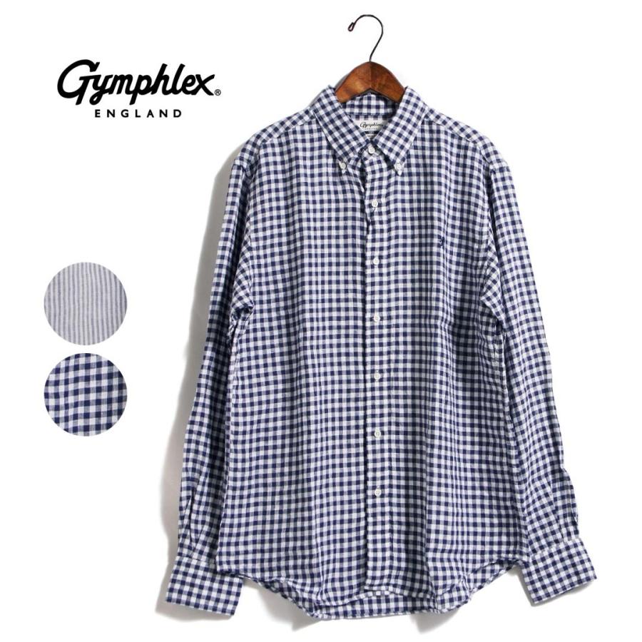 Gymphlex メンズ　チェックシャツ　L GYMPHLEX（ジムフレックス） メンズ リネンB.Dシャツ 品番：J-0643LNP