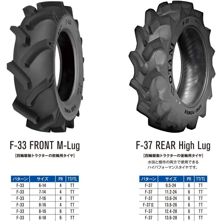 トラクター用前輪タイヤ　OTANI　F-33　PR4　1本　(チューブ別売)　TT　オータニ　6-14　メーカー直送