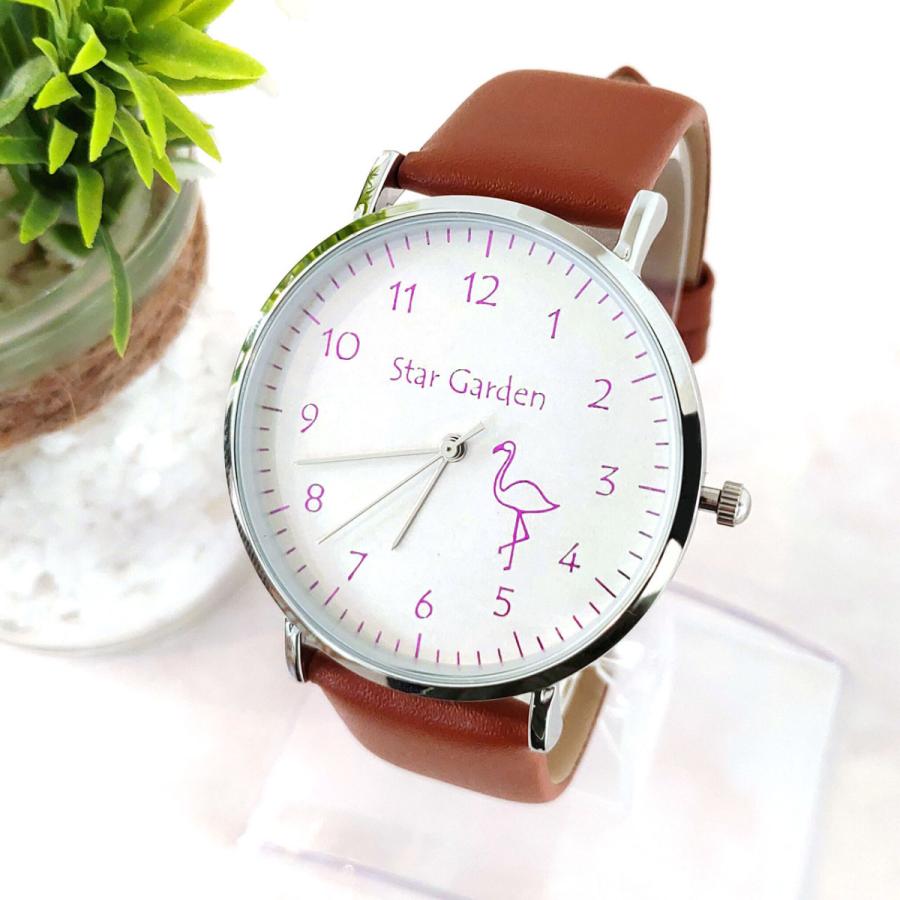 フラミンゴの腕時計 レディース メンズ ユニセックス お洒落 可愛い プレゼント ラッピング可 無料ラッピング 誕生日 記念日 入学祝い 見やすい シルバー