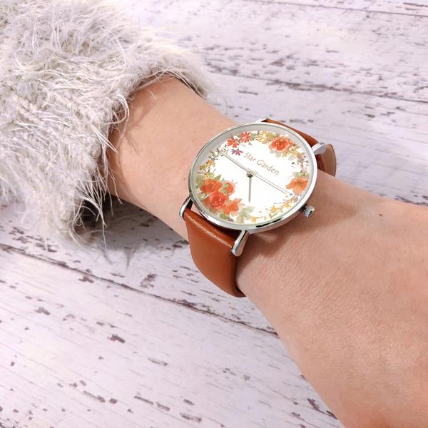 花の腕時計 ボタニカル 花柄 薔薇 大人可愛い ブラウン シルバー Oi001 Star Garden 通販 Yahoo ショッピング