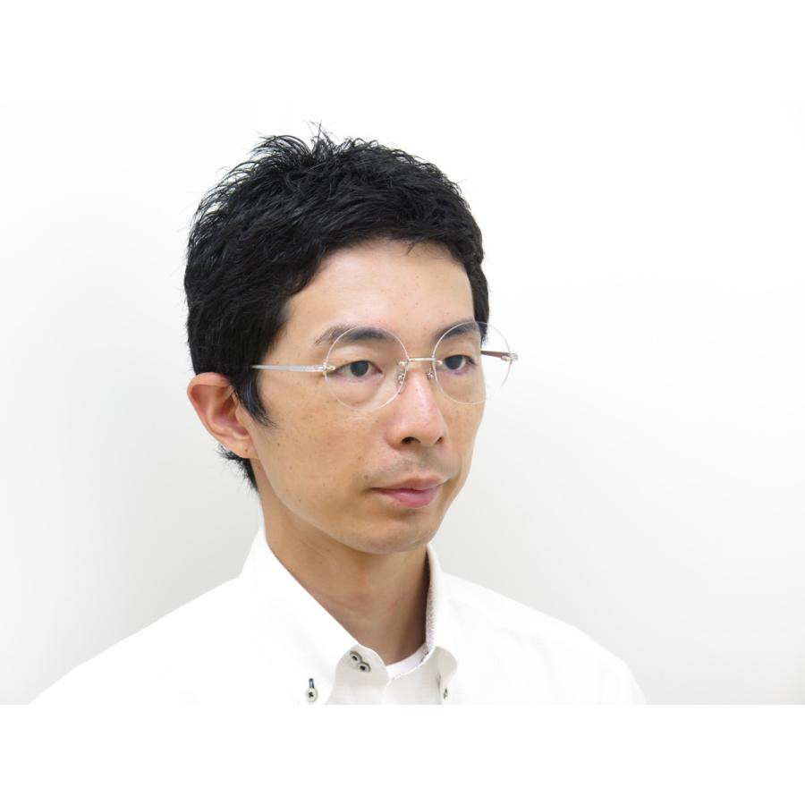 ウシジマくん風 丸型 縁なし 伊達メガネ UVカット付レンズ チタン  
