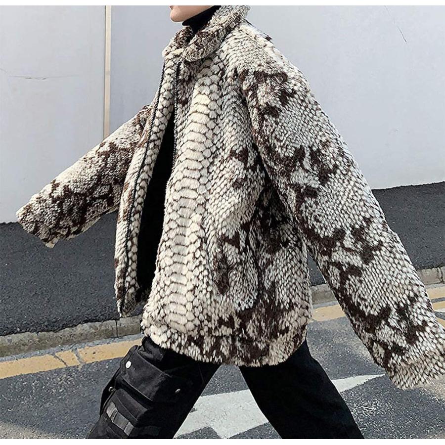 激安大特価 ファッション 韓国 迷彩 フーディー フードジャケット ミリタリー ヘビ柄 パイソン モコモコ ファージャケット 蛇柄 メンズ ロング 長袖 ゆったり コート アウター