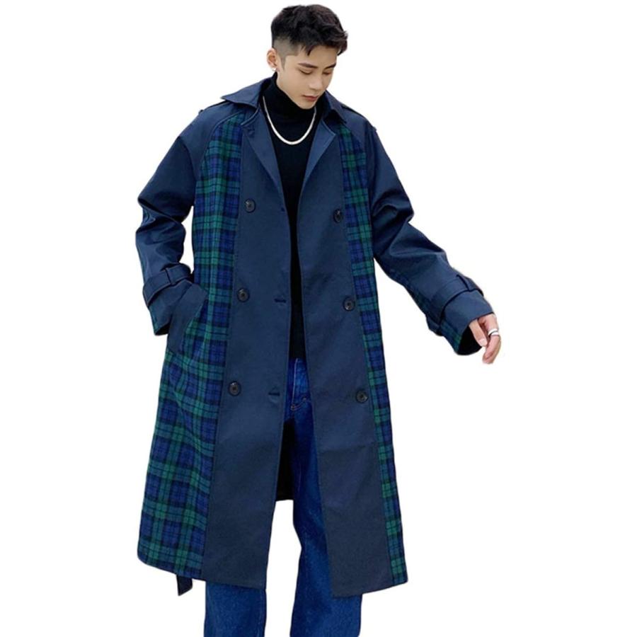 正規品販売 ゆったり 長袖 メンズ Yyq Shop ロングコート トレンチコート アウ スタイリッシュ ロング丈 コート ファッション チェック柄 バイカラー コート アウター Epiceventsdoral Com