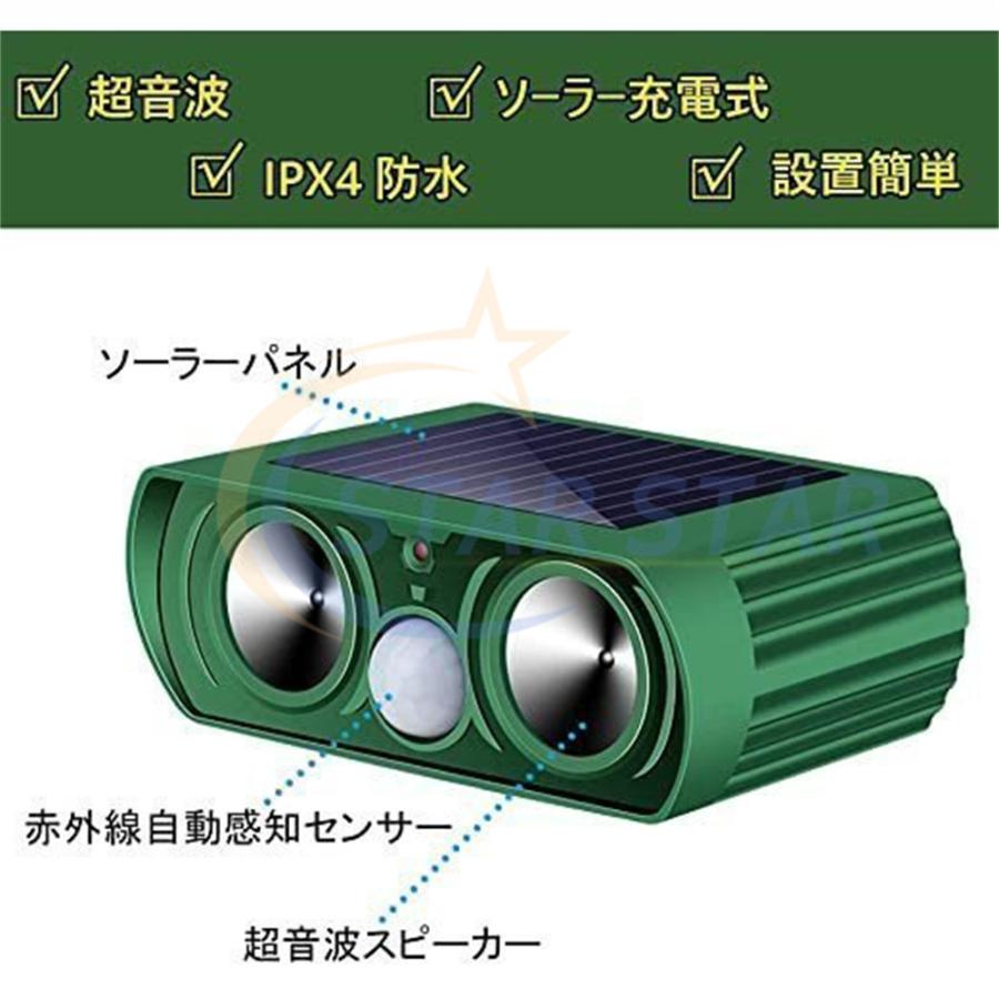 動物撃退器 超音波 進化版 害獣対策 ソーラー充電式 防水 IPX4