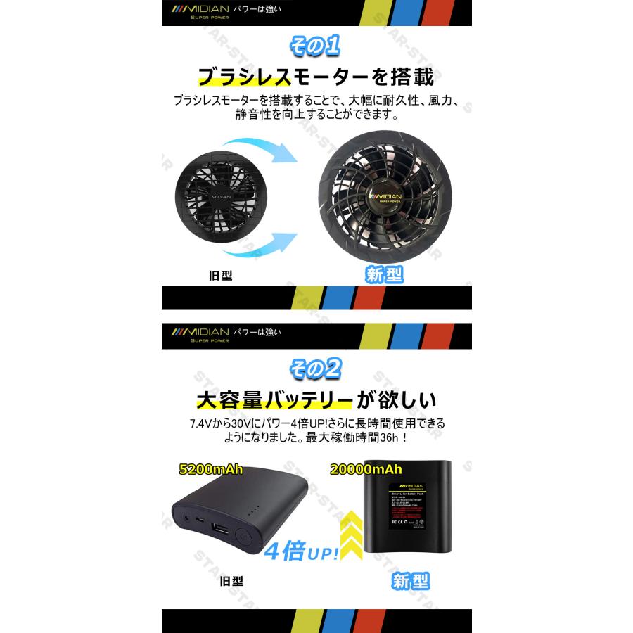 MIDIAN 空調作業服 25000mAh大容量 扇風 作業服 扇風ウェア 作業着