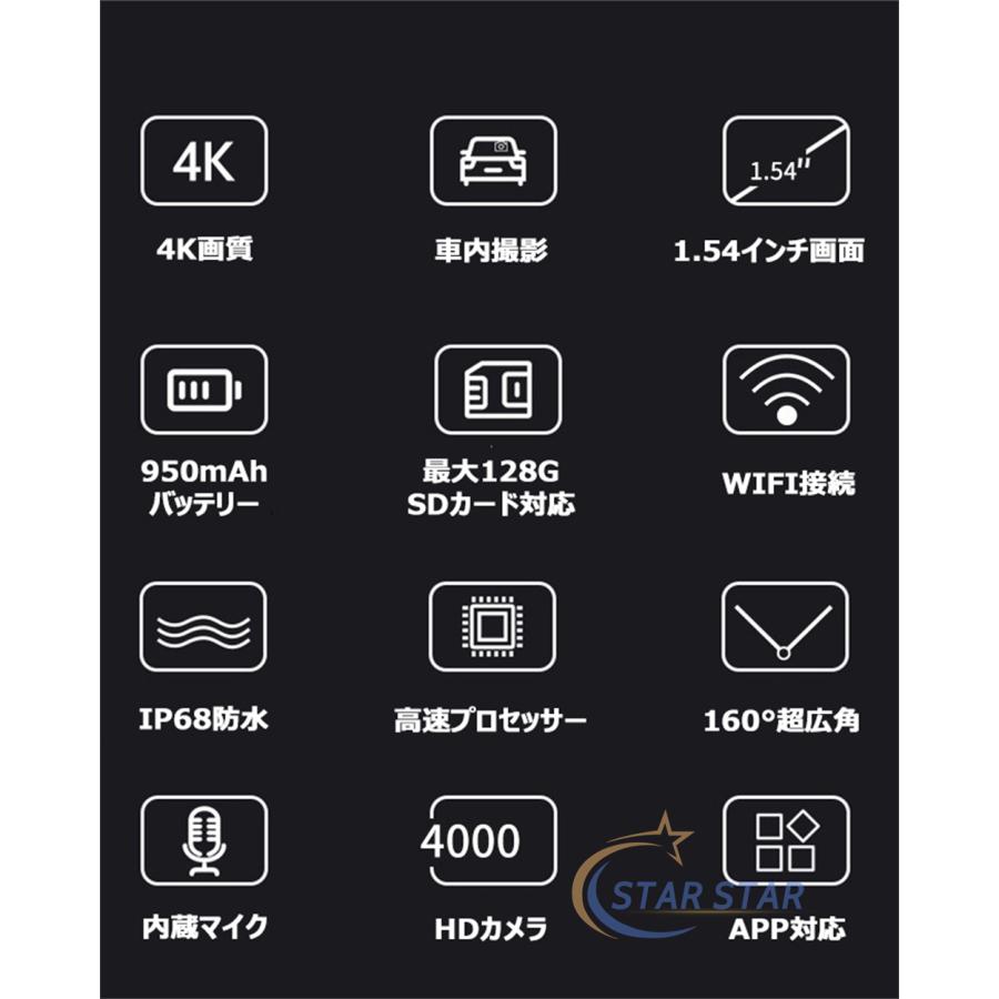 アクションカメラ 4K アウトドア 広角 高画質 4000万画素 WiFi