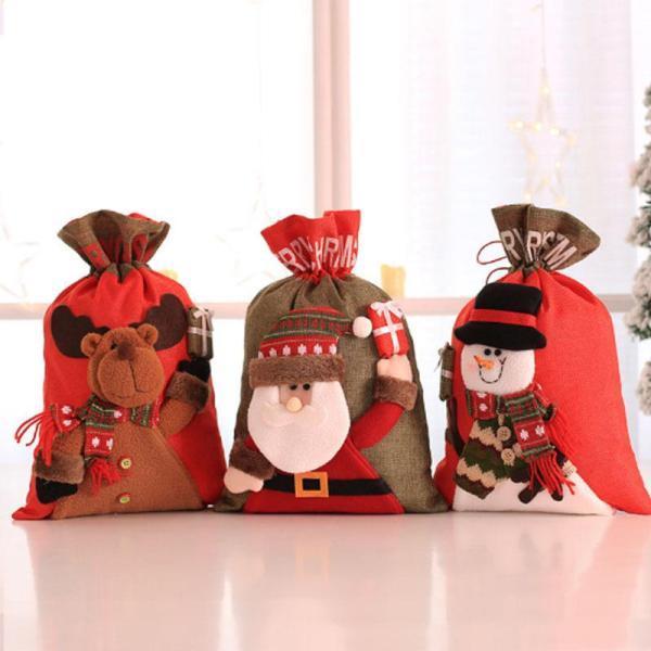 クリスマス ギフトバッグ ラッピング プレゼント袋 お菓子袋 サンタ 雪だるま トナカイ 巾着 バッグ 北欧雑貨 北欧インテリア｜star-store2｜02