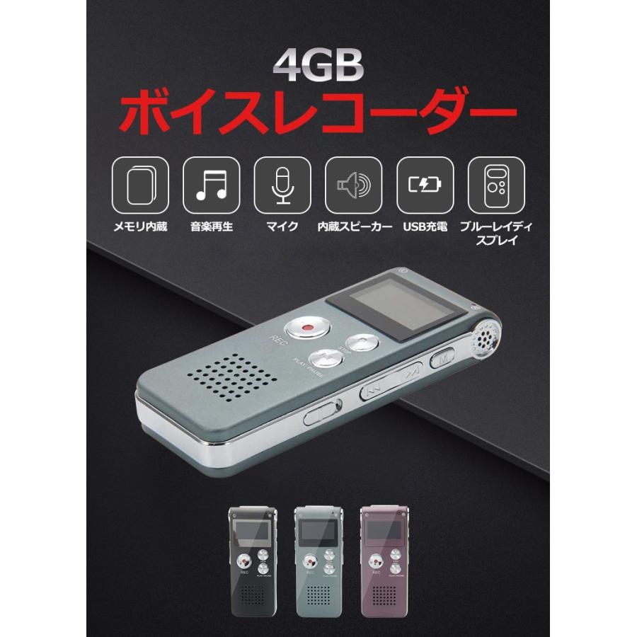ボイスレコーダー 小型 ICレコーダー 録音機 4GB 内蔵スピーカー